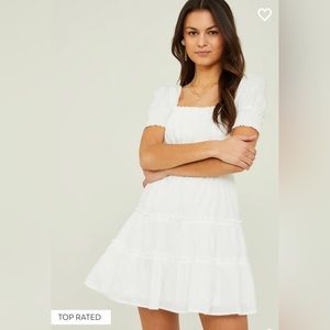 Altar’d State Tiered Puff Sleeve Classic Mini Dress White NWT